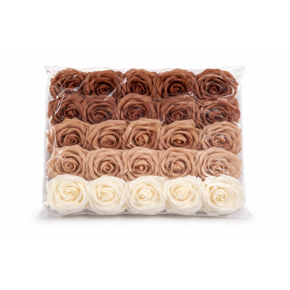 NEW‎ Floroom Studio Walnut Brown Taupe Ivory PE Foam Roses 25pc 3” DIY Wedding